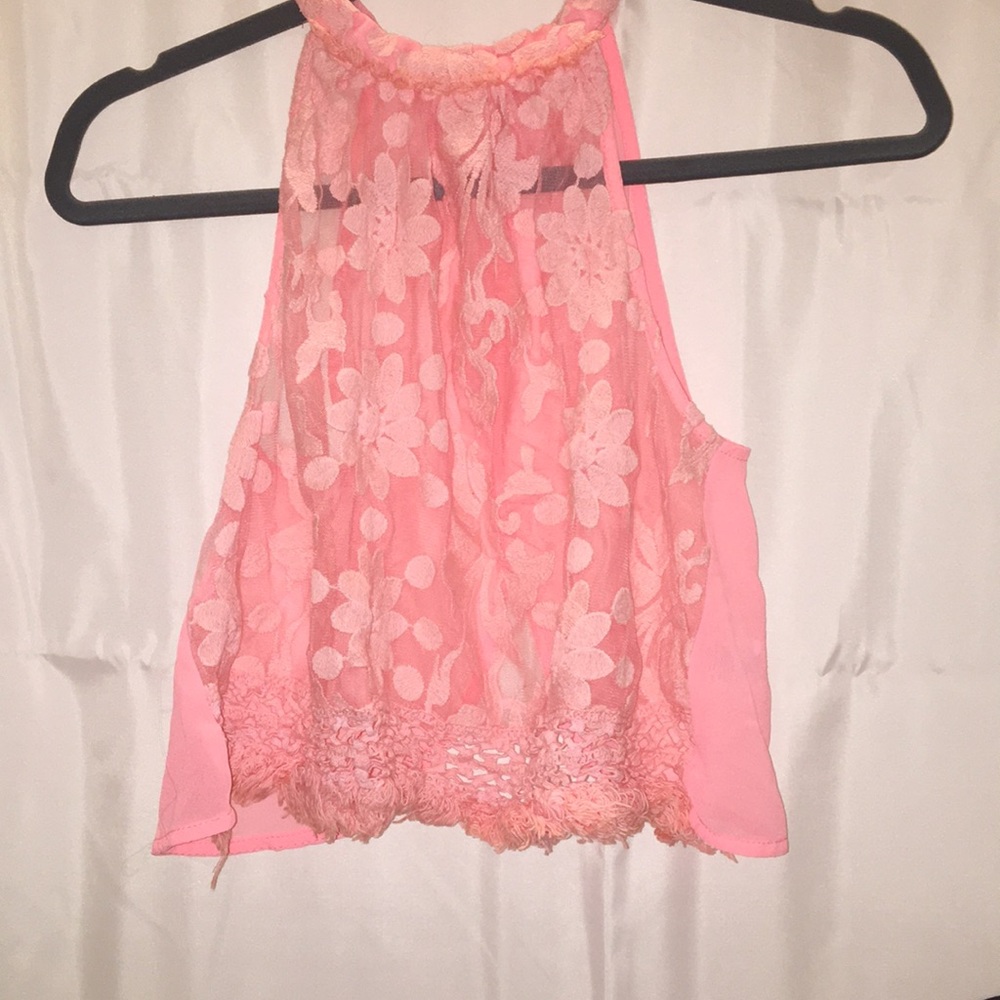High neck coral crop top